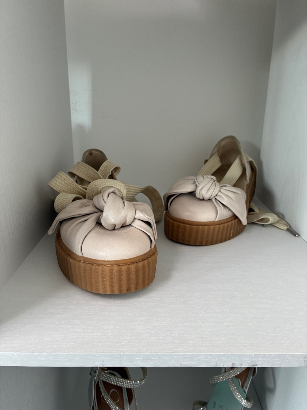 Puma Fenty Knot-Detail Ballerina Platforms in Light Beige